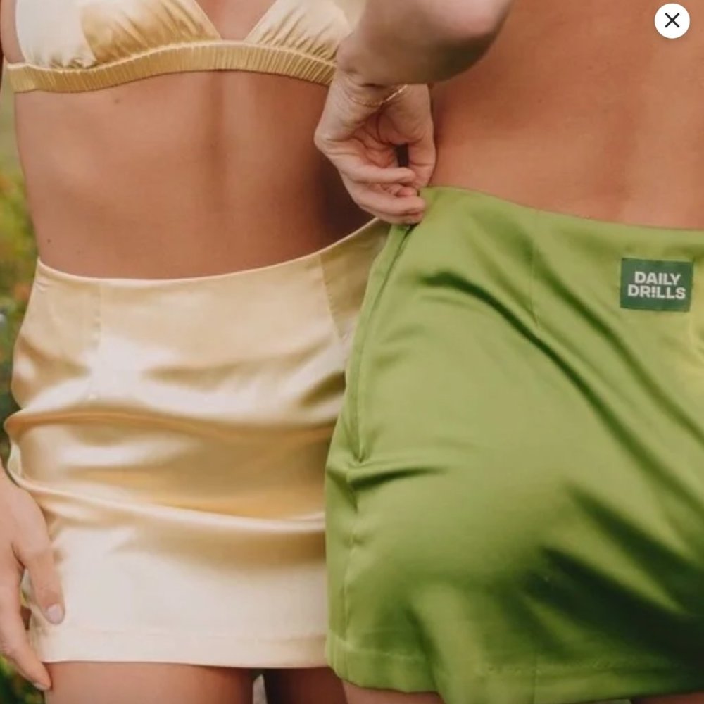Daily Drills Silk Green Mini Skirt